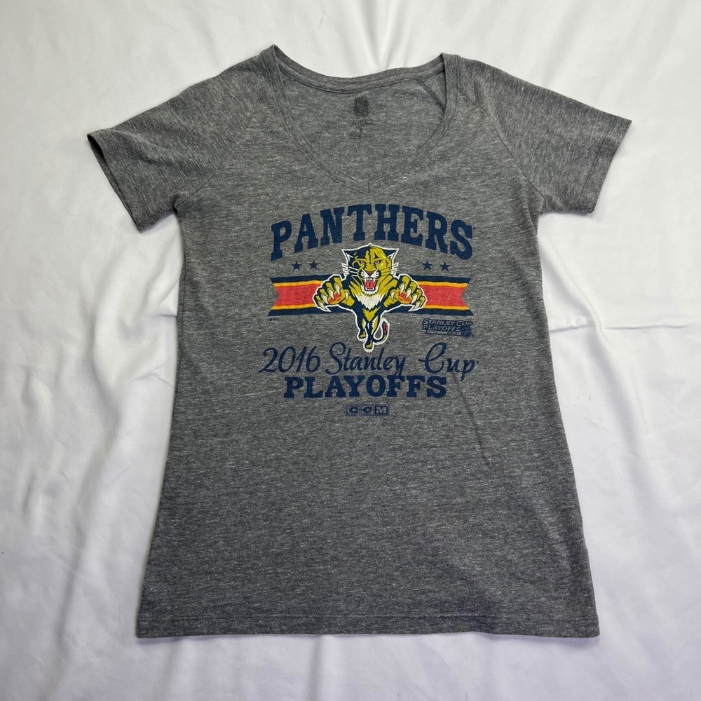 Florida‎ Panthers 2016 Stanley Cup Playoffs CCM T-Shirt Gray Excellent V-Neck L